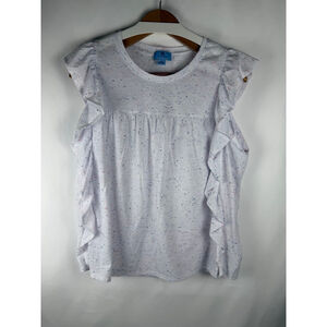 Women's CeCe Speckled Ruffle Sleeve Top White/Pink XL